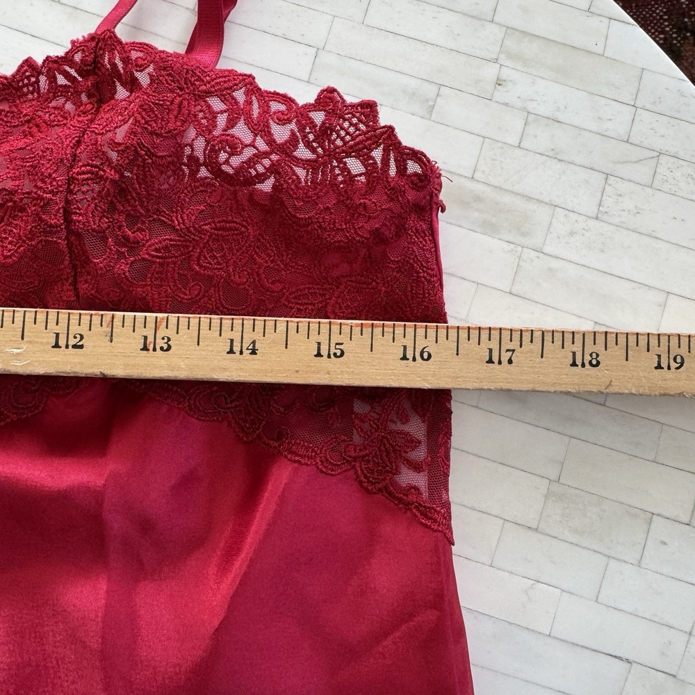 Vtg Cabernet Set Red Wide Lace Liquid Satin Slip Skirt Camisole Top Sz S Sexy - Picture 10 of 13